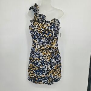 ♡ Laundry by Shelli Segal Multi Color One Shoulder Pintuck Pleat Dress Size 4